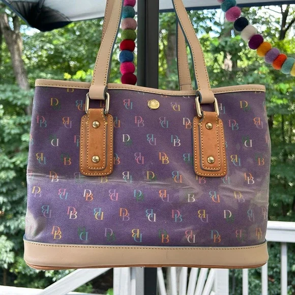 Dooney & Bourke Purple Logo Shoulder Bag with Leather Accents and Pink Heart - Picture 6 of 16